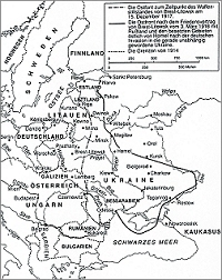 Der in der Karte dargestellte Frontverlauf im Sommer 1918 lässt die Ostvisionen zum Greifen nahe erscheinen.