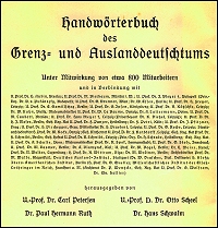 Das Titelblatt des Handwörterbuchs des Grenz- und Auslandsdeutschtums“ von 1933 weist dieses als Großprojekt aus.