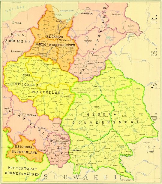 Die Karte zeigt das von Deutschland besetzte Polen. Mit der Vertreibung von Juden und Polen br&uuml;stete sich die SS 1941 in der Propaganda-Ausstellung „Planung und Aufbau im Osten“. 