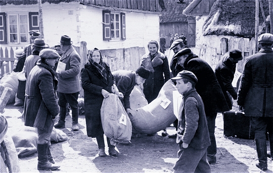 ... in ihrem neuen Dorf im "Warthegau" im Mai 1940, ihre Verteilung auf die Bauernh&ouml;fe ...
