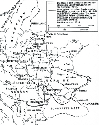 Der in der Karte dargestellte Frontverlauf im Sommer 1918 l&auml;sst die Ostvisionen zum Greifen nahe erscheinen.