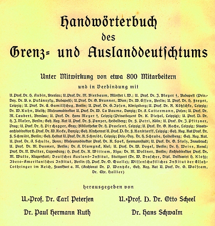 Das Titelblatt des Handw&ouml;rterbuchs des Grenz- und Auslandsdeutschtums“ von 1933 weist dieses als Gro&szlig;projekt aus.