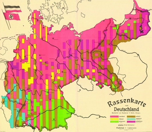 Eine 1934 publizierte „Rassenkarte von Deutschland“ versuchte, ihre regionale Verbreitung zu zeigen.