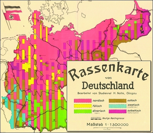 Eine 1934 publizierte „Rassenkarte von Deutschland“ versuchte, ihre regionale Verbreitung zu zeigen